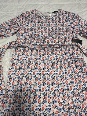 Eloquii White Floral Midi Dress with Coral and Blue Flowers